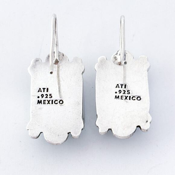 Vintage ATI Mexico Sterling Silver 925 Blue Cat’s Eye Drop Earrings - Picture 5 of 6